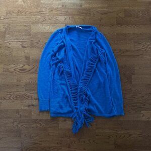 Lilly Pulitzer Lucita Cardigan Sweater Women Knit Open Lapis Blue Tassel Fringe